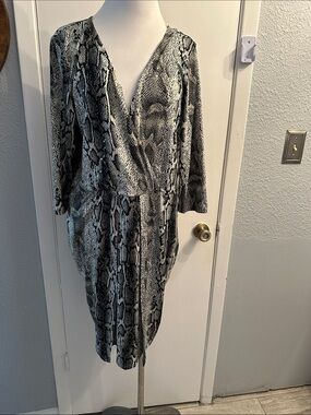 Snake Print Wrap Dress in Black & Gray